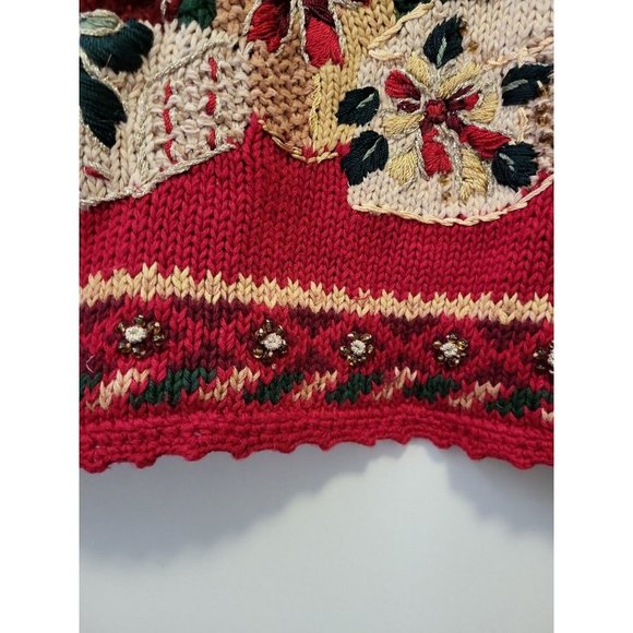 Tiara Sweaters Vintage Tiara Embroidered Christmas Tree Tunic Sweater Red Green Gold Large